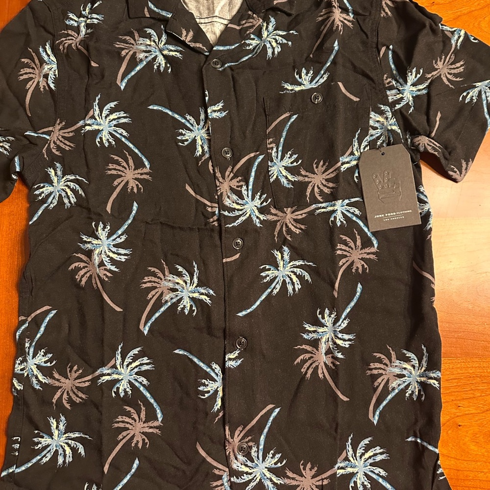 Junk Food Clothing Black and Blue Palm Print Shirt
